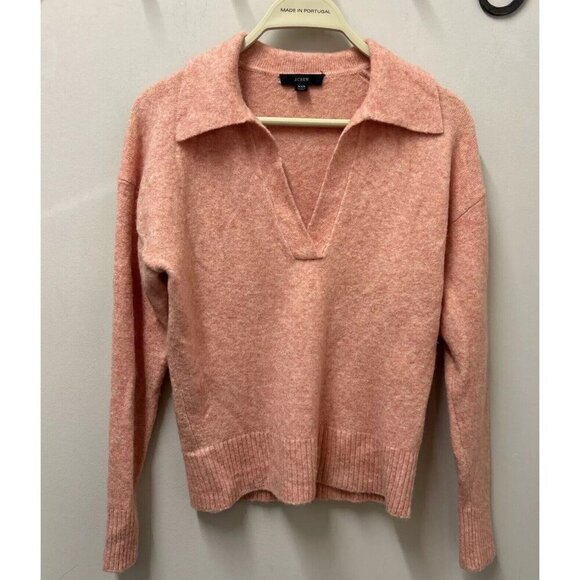 J CREW Womens Sweater XXS Peach Merino Alpaca Pullover Relaxed Polo Preppy - Picture 2 of 10